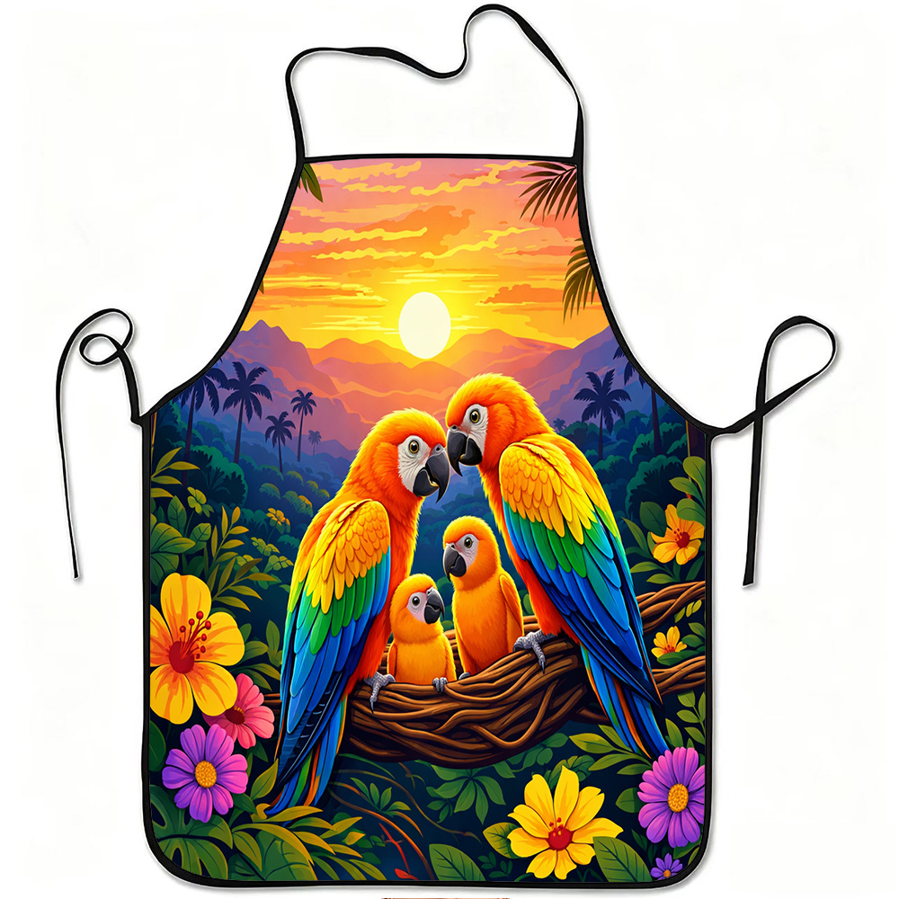 Mom'S Home Cooking - Tablier Famille de Perroquets Colorés, Tablier